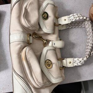 Elegant Off-White Coach Purse with Braided Straps & Gold Accents